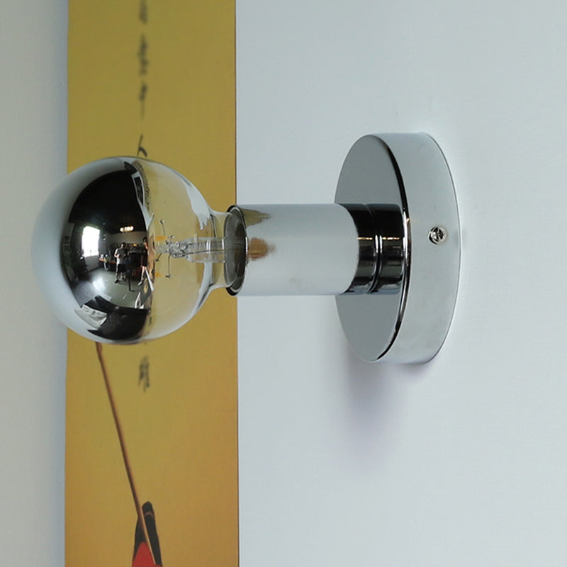 Round Sconce Light Fixtures Modern Style Metal 1 Light Wall Mount Lamp in Silver