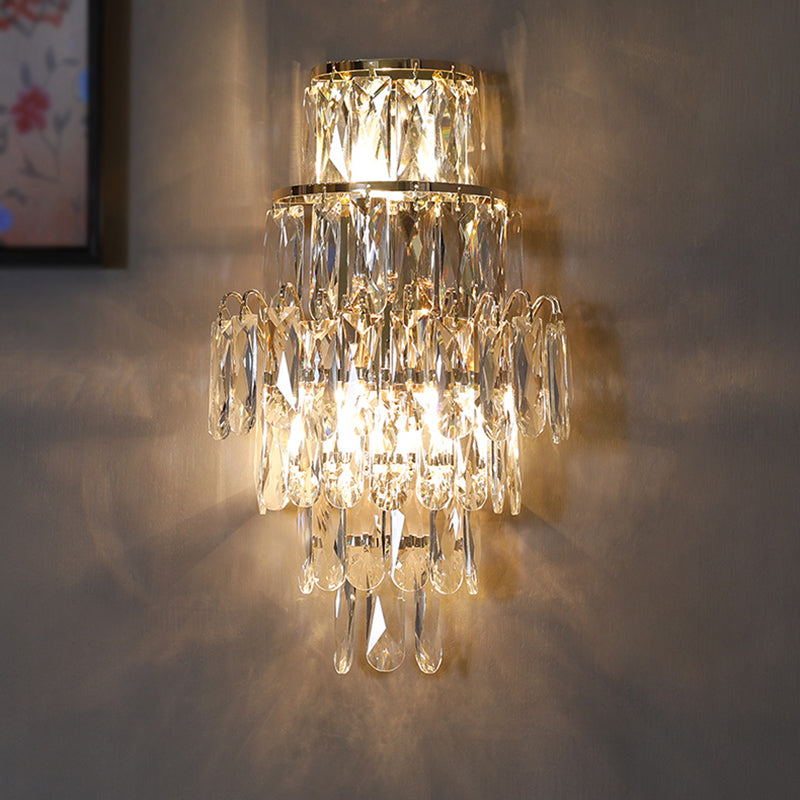 Unique Shade 3 Lights Wall Sconce Modern Style Crystal Wall Mount Light Fixture in Brass