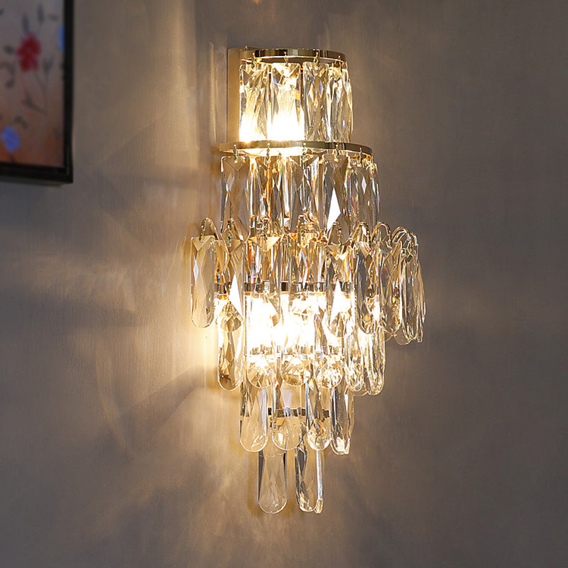 Unique Shade 3 Lights Wall Sconce Modern Style Crystal Wall Mount Light Fixture in Brass