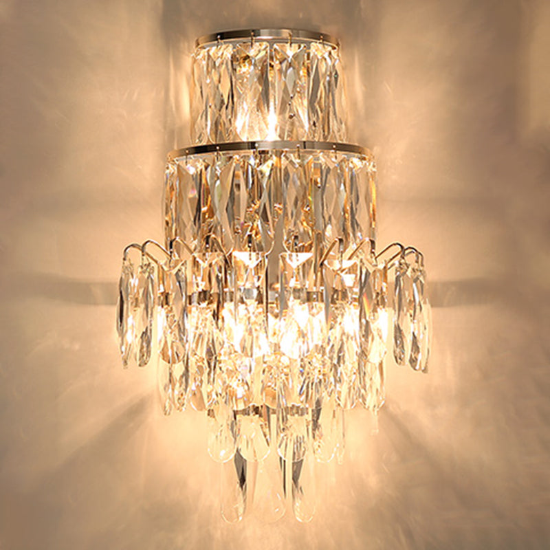 Unique Shade 3 Lights Wall Sconce Modern Style Crystal Wall Mount Light Fixture in Brass