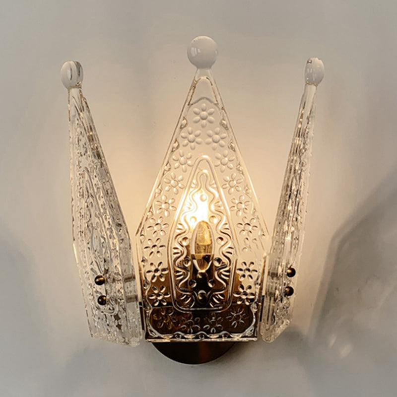 Glass Crown Shaped Wall Sconce Lights Modern Style 1 Light Wall Mounted Lamps