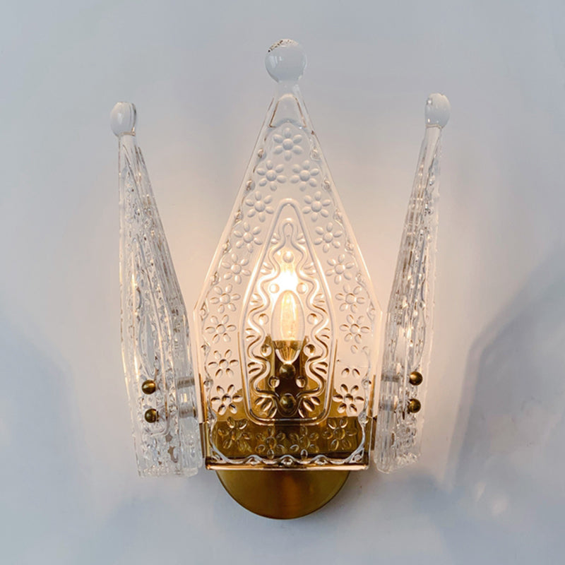 Glass Crown Shaped Wall Sconce Lights Modern Style 1 Light Wall Mounted Lamps