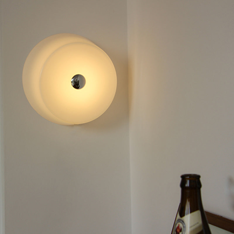 Glass Round Wall Sconce Lights Modern Style 1 Light Wall Mounted Lamps in White