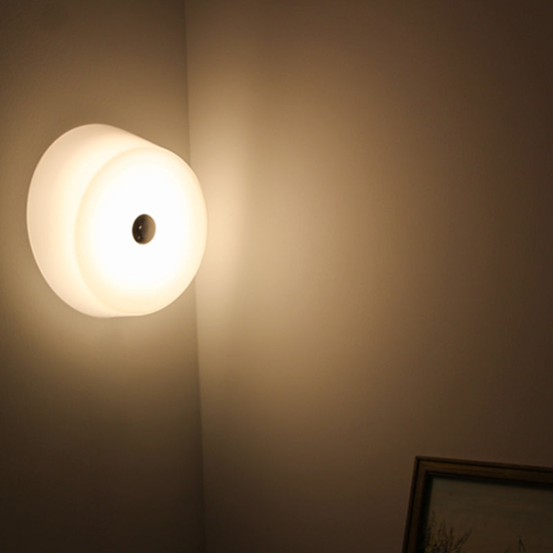 Glass Round Wall Sconce Lights Modern Style 1 Light Wall Mounted Lamps in White