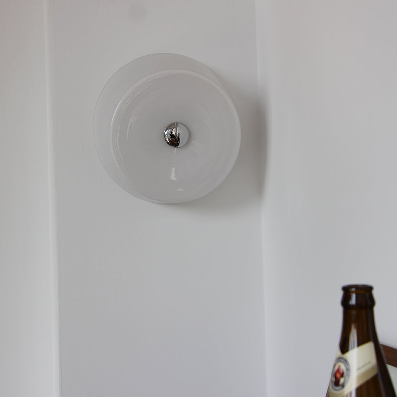 Glass Round Wall Sconce Lights Modern Style 1 Light Wall Mounted Lamps in White