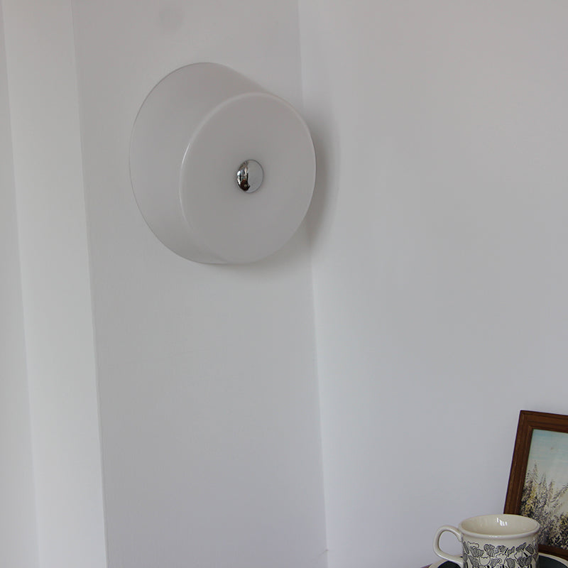 Glass Round Wall Sconce Lights Modern Style 1 Light Wall Mounted Lamps in White