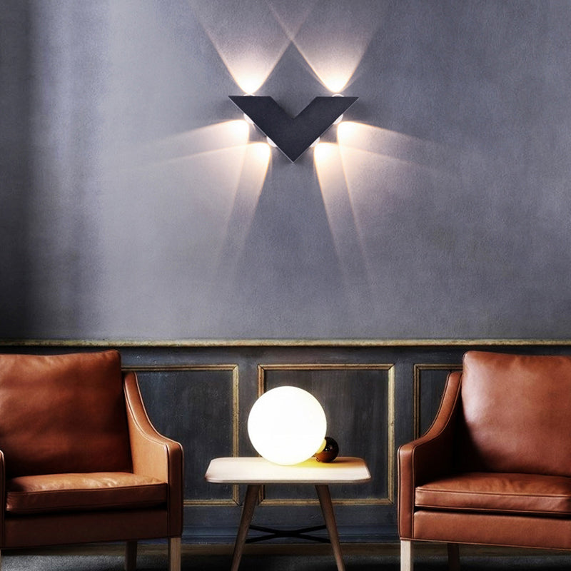 V-Shaped Metal Wall Lighting Modern Style 6 Lights  Wall Mounted Lighting in Black