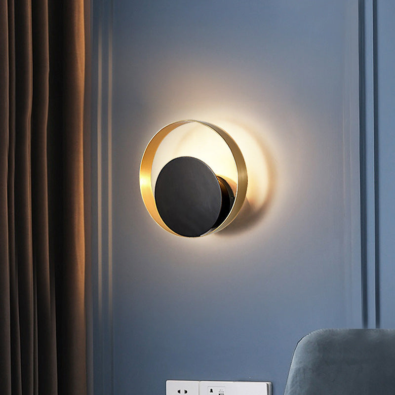 Nordic Style Brass Wall Sconce Black Round Shape Wall Light for Living Room