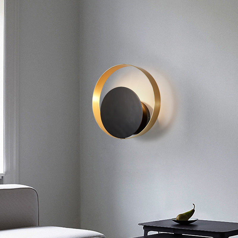 Nordic Style Brass Wall Sconce Black Round Shape Wall Light for Living Room