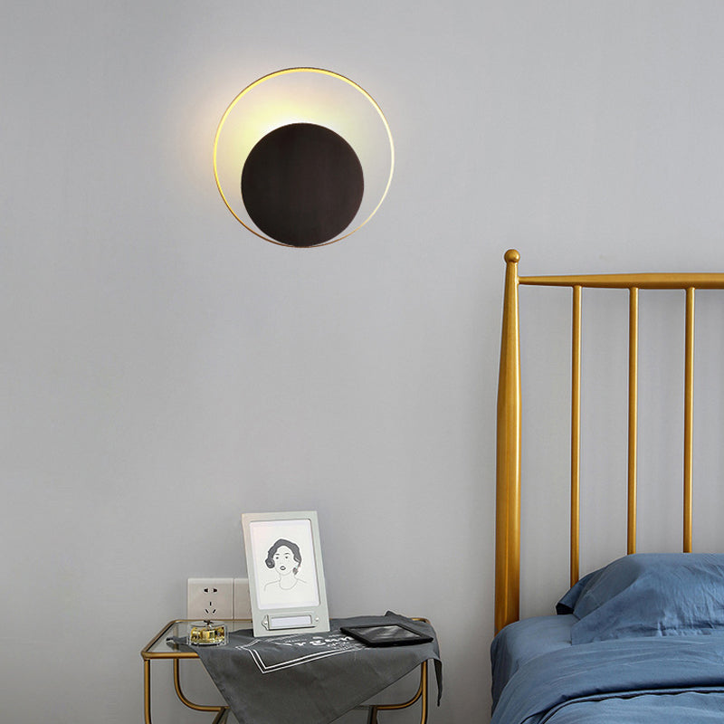 Nordic Style Brass Wall Sconce Black Round Shape Wall Light for Living Room
