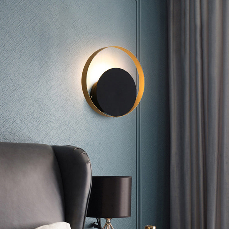 Nordic Style Brass Wall Sconce Black Round Shape Wall Light for Living Room