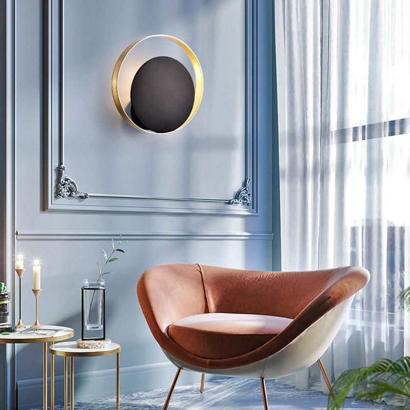 Nordic Style Brass Wall Sconce Black Round Shape Wall Light for Living Room