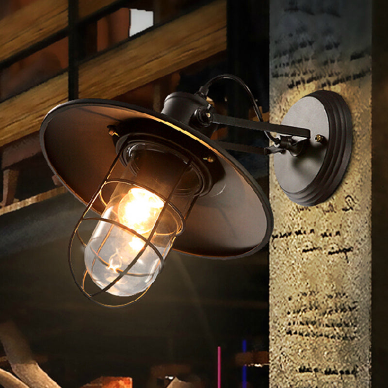1 Light Flared Wall Mounted Light Fixture Industrial Style Metal Wall Sconce Lights in Black