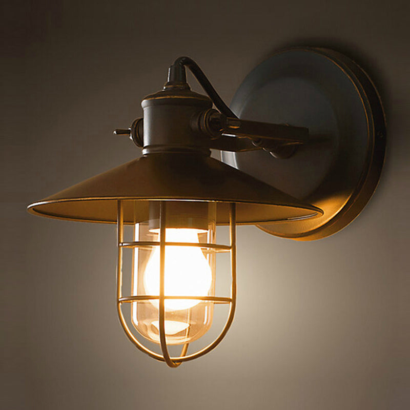 1 Light Flared Wall Mounted Light Fixture Industrial Style Metal Wall Sconce Lights in Black