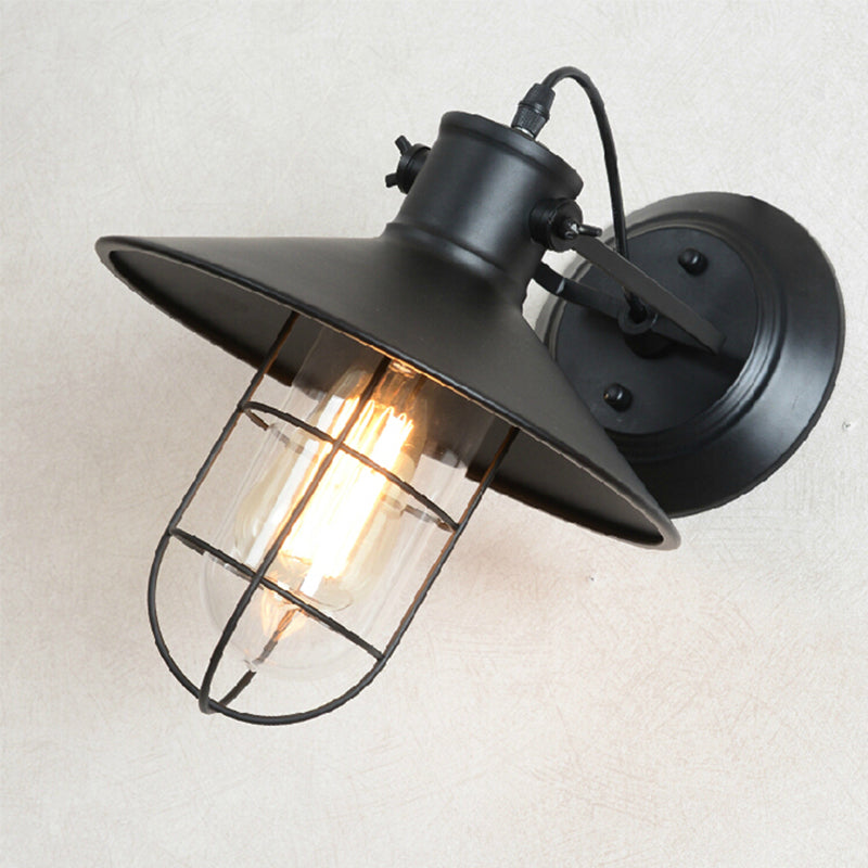 1 Light Flared Wall Mounted Light Fixture Industrial Style Metal Wall Sconce Lights in Black