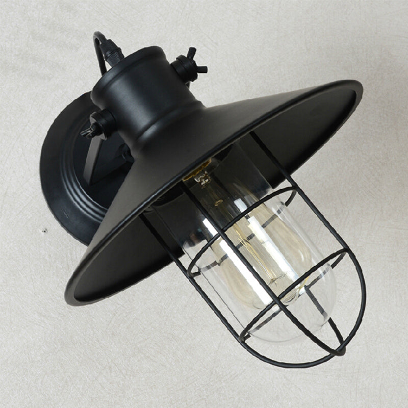 1 Light Flared Wall Mounted Light Fixture Industrial Style Metal Wall Sconce Lights in Black