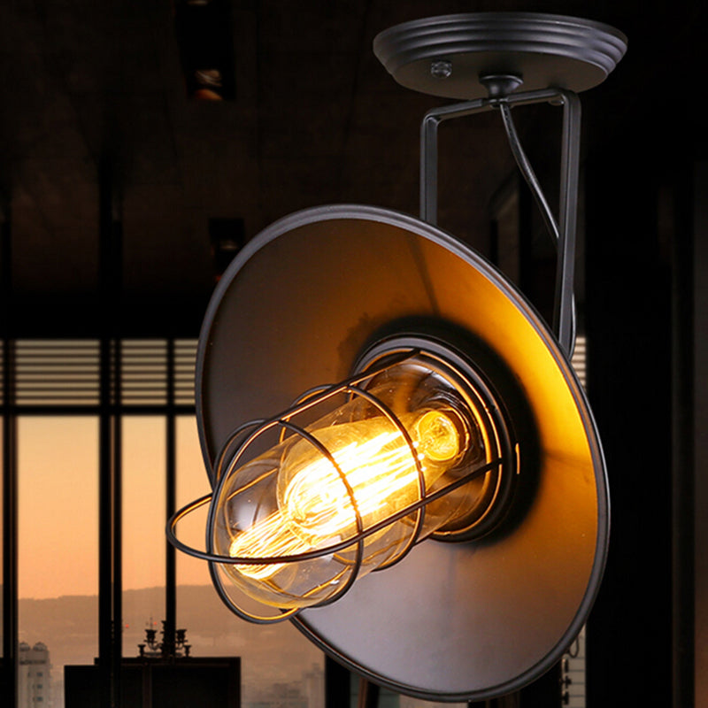 1 Light Flared Wall Mounted Light Fixture Industrial Style Metal Wall Sconce Lights in Black