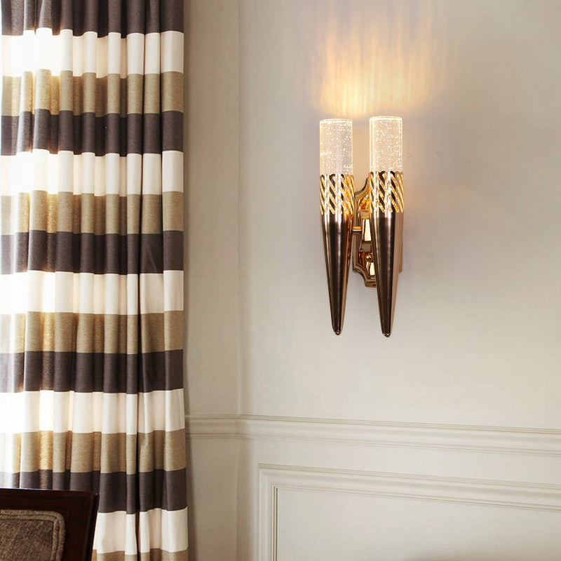 2 Lights Geometric Shade Wall Sconce Modern Crystal Wall Mount Light Fixture in Gold