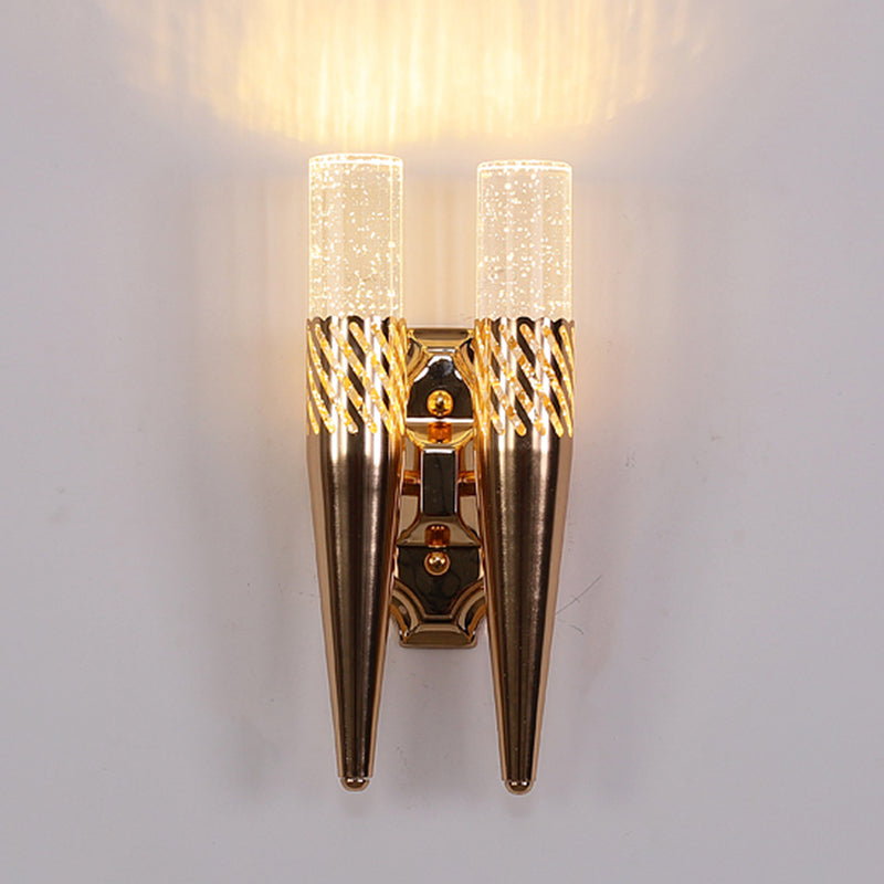 2 Lights Geometric Shade Wall Sconce Modern Crystal Wall Mount Light Fixture in Gold