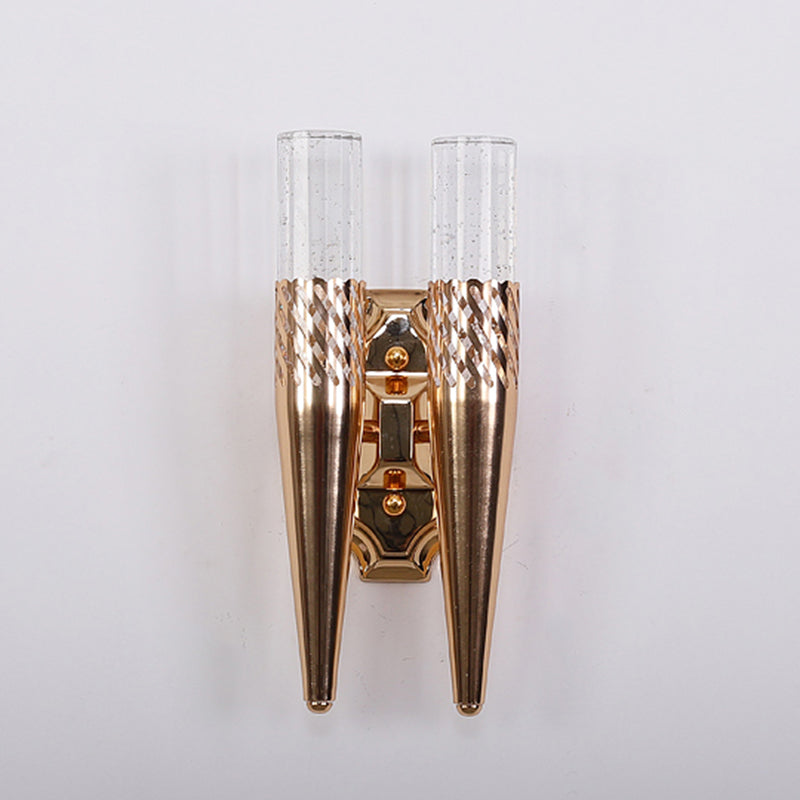 2 Lights Geometric Shade Wall Sconce Modern Crystal Wall Mount Light Fixture in Gold
