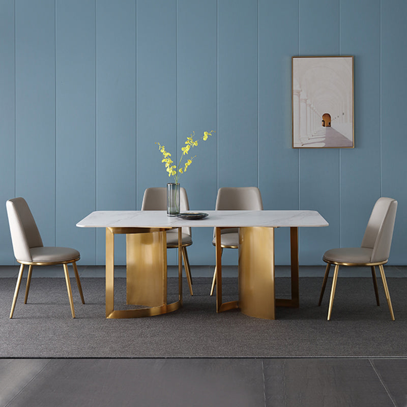 Glam White and Gold Dinette Set 1/4/5/7 Pieces Double Pedestal Dining Table Set