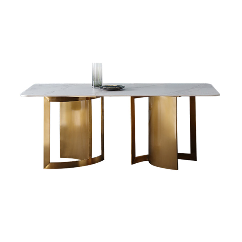 Glam White and Gold Dinette Set 1/4/5/7 Pieces Double Pedestal Dining Table Set