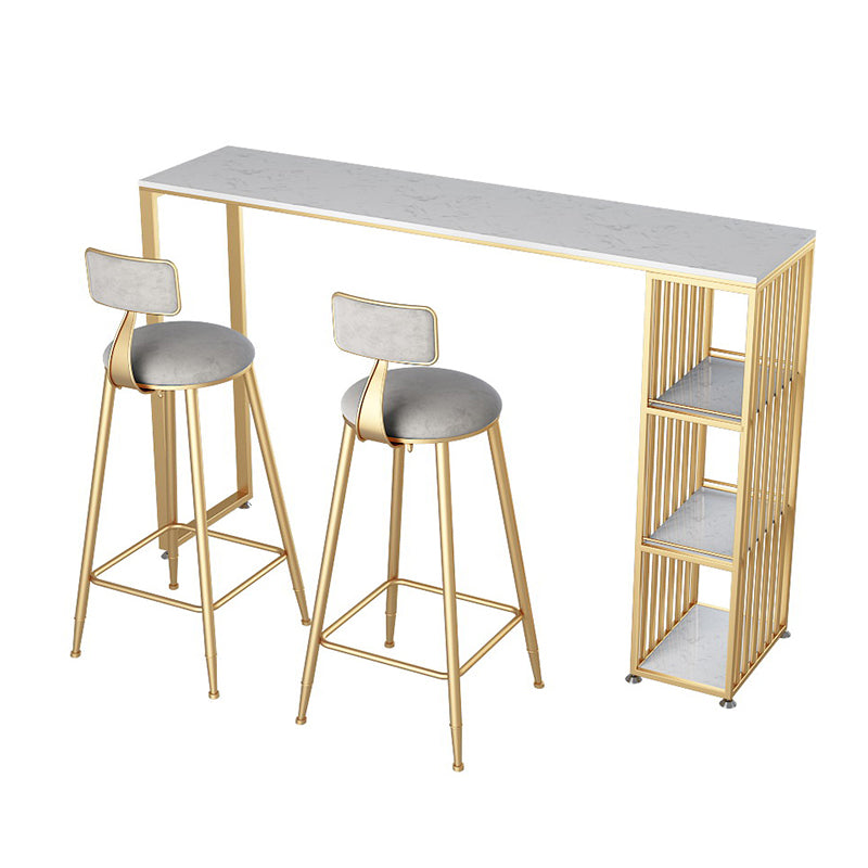 Glam 1/2/3 Pieces Bar Table Set Rectangle Stone Counter Table with Stools for Living Room