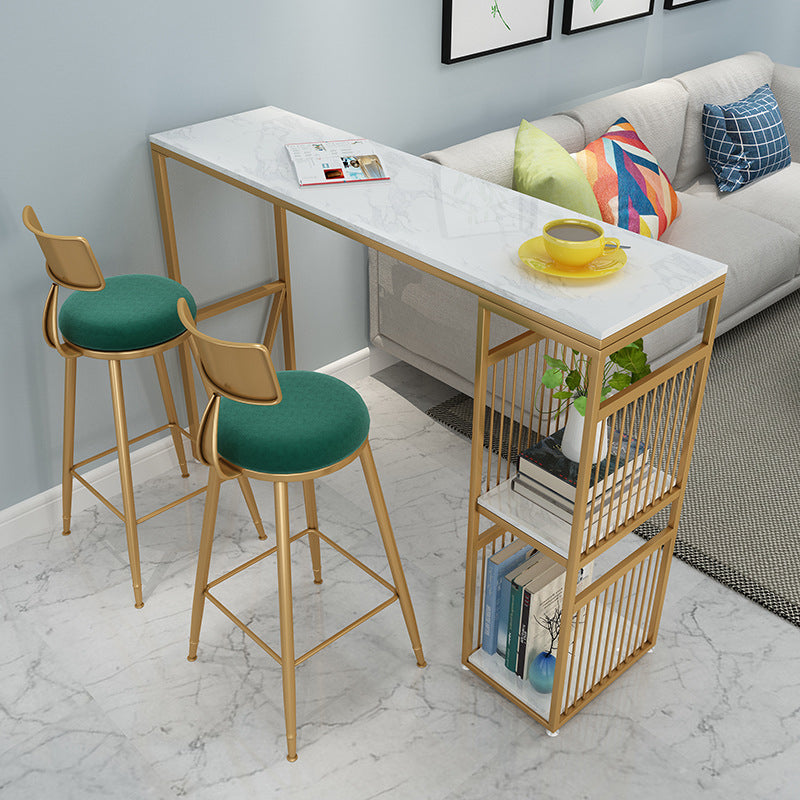 Glam1/3 Pieces Bar Table Set Rectangle Marble Counter Table with High Stools