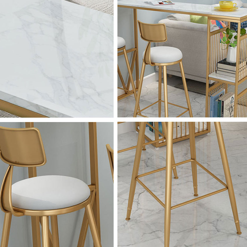 Glam1/3 Pieces Bar Table Set Rectangle Marble Counter Table with High Stools