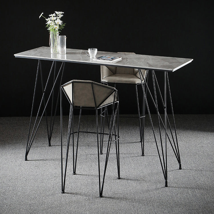 Modern Bar Table Set 1/2/3 Pieces Rectangle Stone Counter Table with High Stools