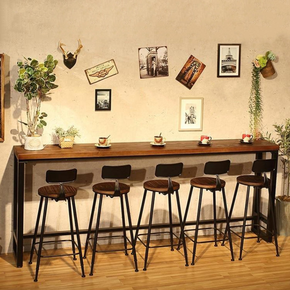 Industrial 1/6/11 Pieces Bar Table Set Rectangle Pine Wood Counter Table with High Stools
