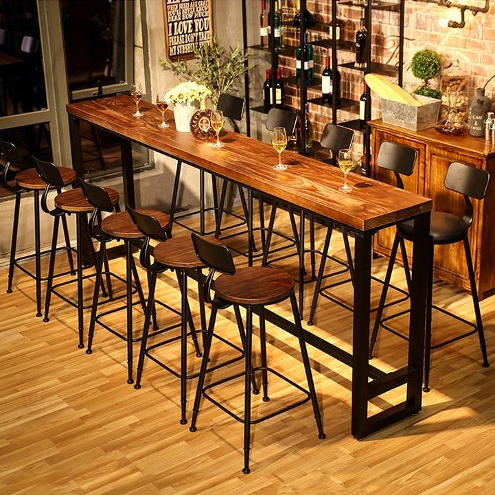 Industrial 1/6/11 Pieces Bar Table Set Rectangle Pine Wood Counter Table with High Stools