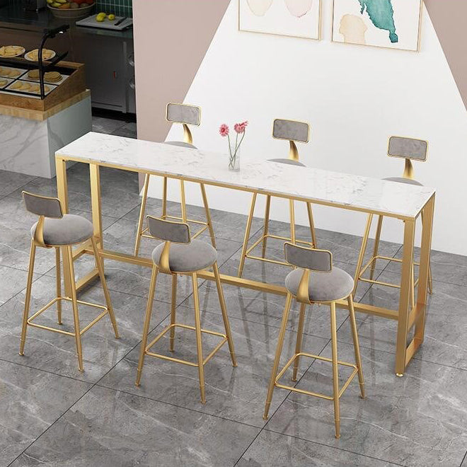 Glam 1/4/7 Pieces Bar Table Set Rectangle Stone Counter Table with High Stools for Cafe