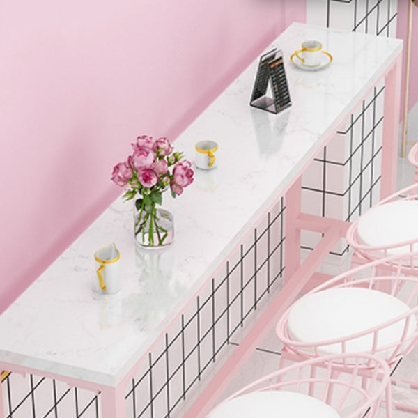 Modern 1/5 Pieces Bar Table Set Rectangle Stone Counter Table with High Stools for Cafe