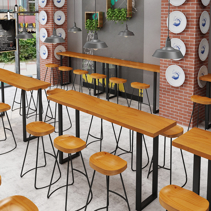 Industrial 1/4 Pieces Bar Table Set Rectangle Pine Wood Counter Table with High Stools