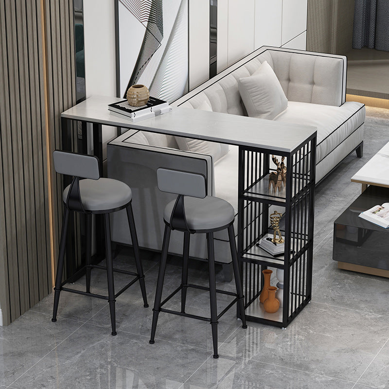 Modern 1/3 Pieces Bar Table Set Rectangle Stone Counter Table with Stools for Living Room