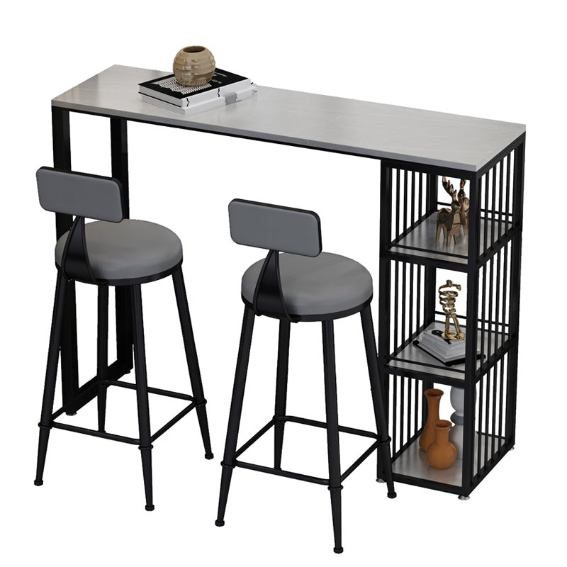 Modern 1/3 Pieces Bar Table Set Rectangle Stone Counter Table with Stools for Living Room