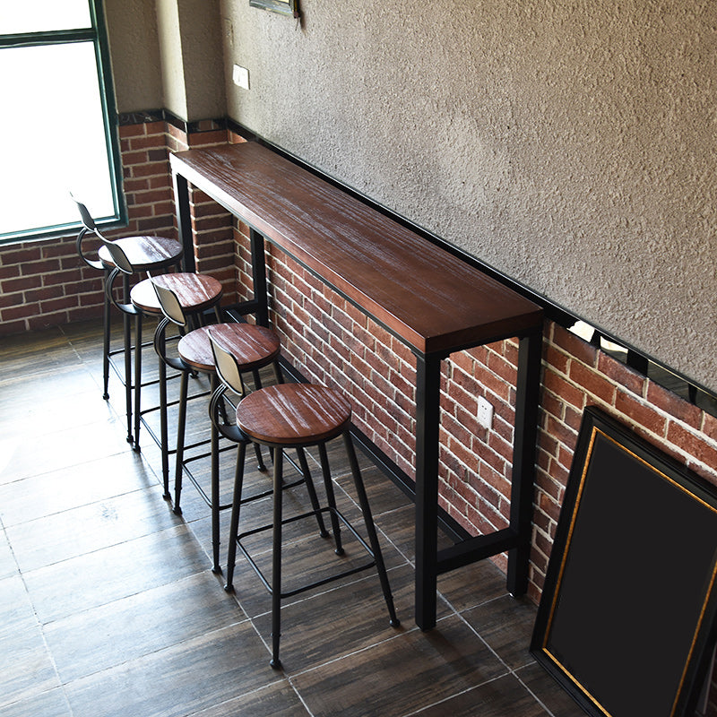 Industrial 1/5 Pieces Bar Table Set Rectangle Pine Wood Counter Table for Cafe