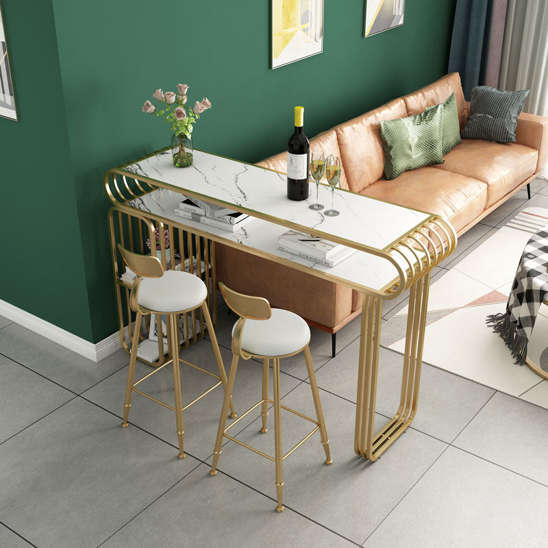 Luxurious Rectangular Pub Table Set 1/3 Pieces Stone Top Counter Table with High Stools