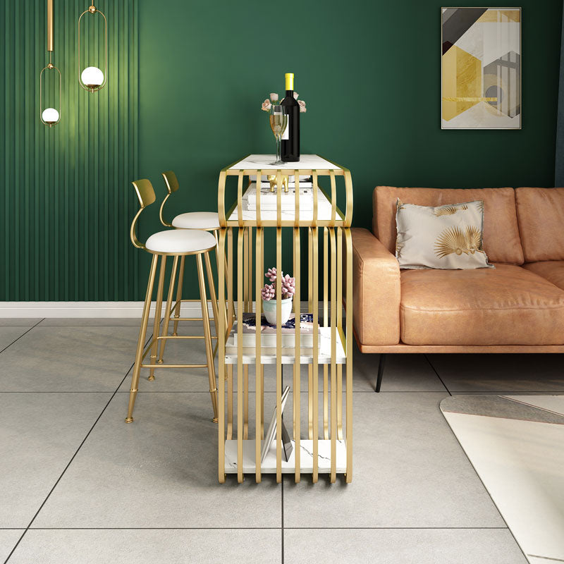 Luxurious Rectangular Pub Table Set 1/3 Pieces Stone Top Counter Table with High Stools