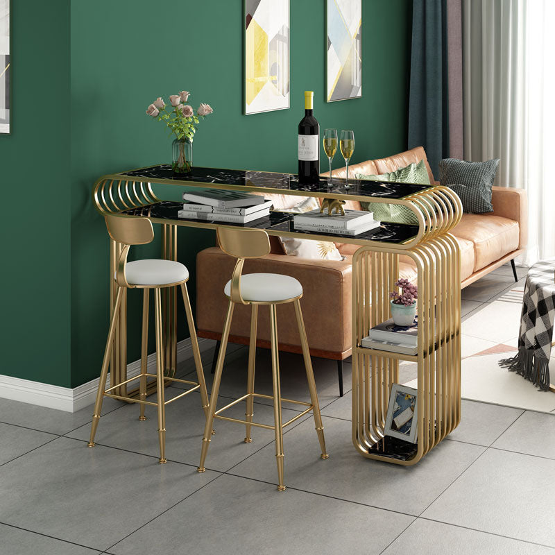 Luxurious Rectangular Pub Table Set 1/3 Pieces Stone Top Counter Table with High Stools