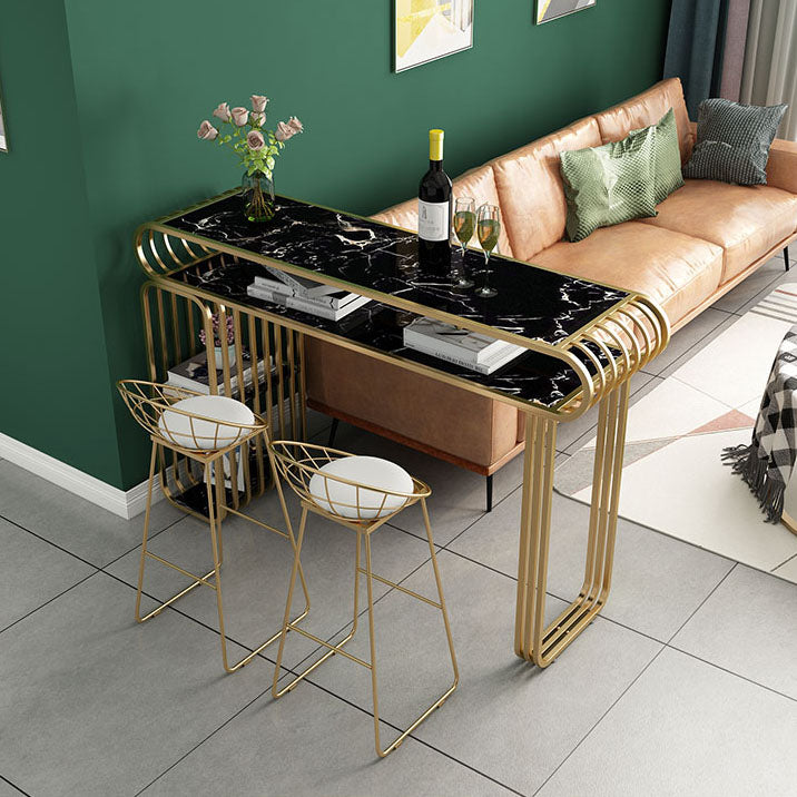 Luxurious Rectangular Pub Table Set 1/3 Pieces Stone Top Counter Table with High Stools