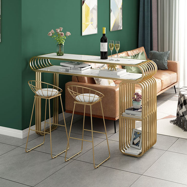 Luxurious Rectangular Pub Table Set 1/3 Pieces Stone Top Counter Table with High Stools