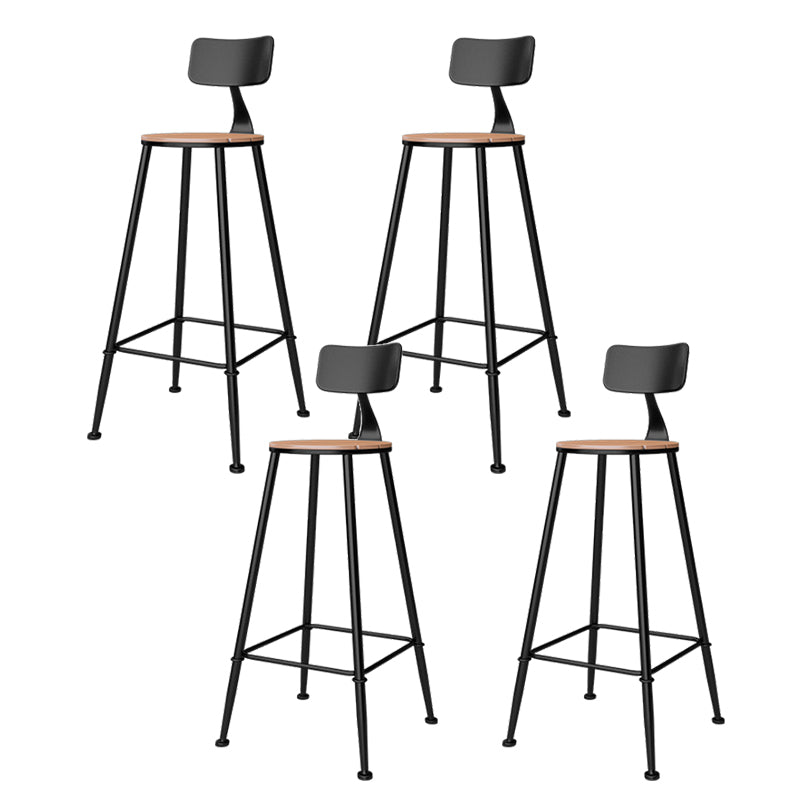 Outdoor Industrial Counter Stool Wood and Metal Black Footrest Bar Stool