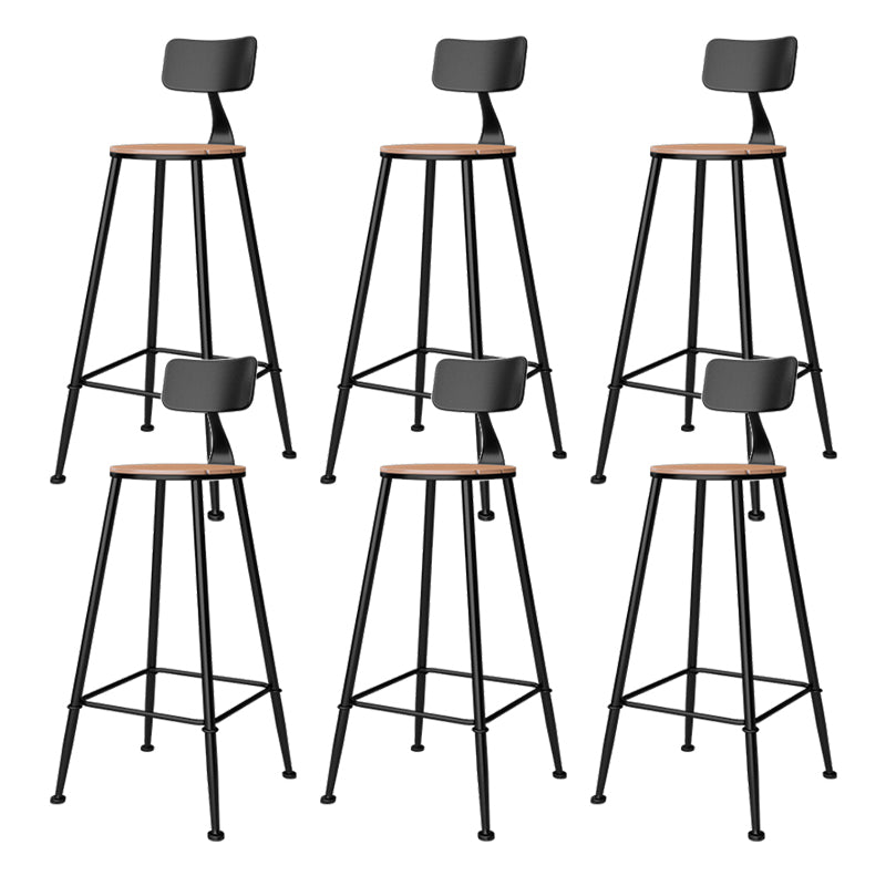 Outdoor Industrial Counter Stool Wood and Metal Black Footrest Bar Stool