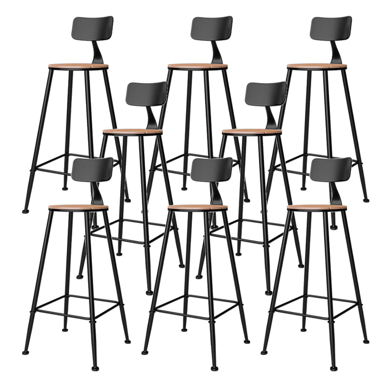 Outdoor Industrial Counter Stool Wood and Metal Black Footrest Bar Stool
