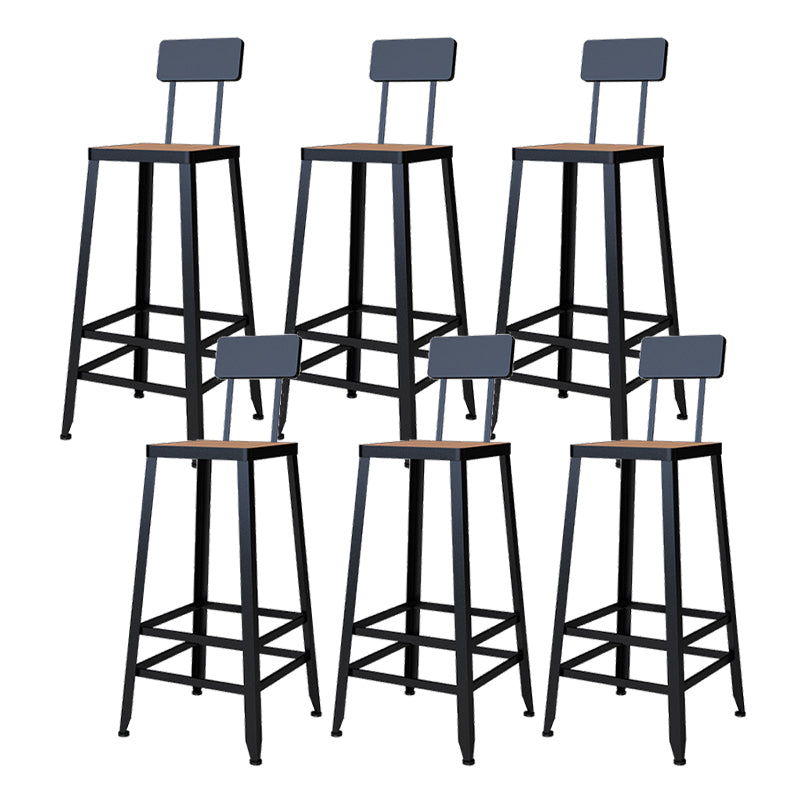 Outdoor Industrial Counter Stool Wood and Metal Black Footrest Bar Stool