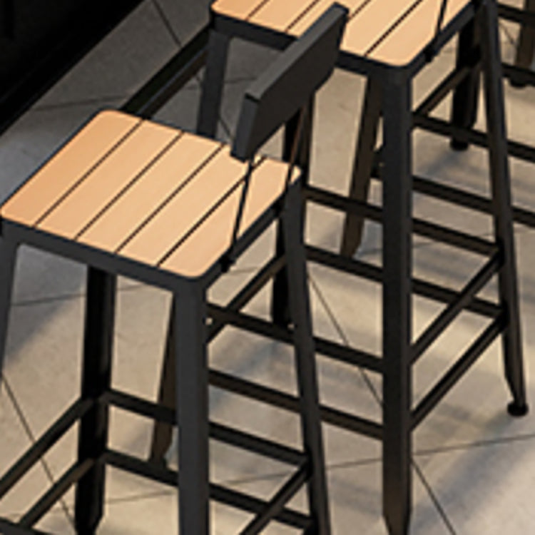 Outdoor Industrial Counter Stool Wood and Metal Black Footrest Bar Stool