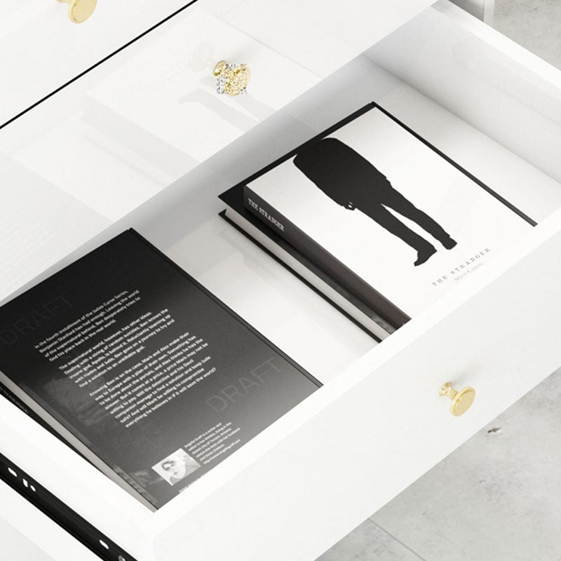 Glam White Storage Chest Dresser Solid Pine Storage Chest with Metal Feet