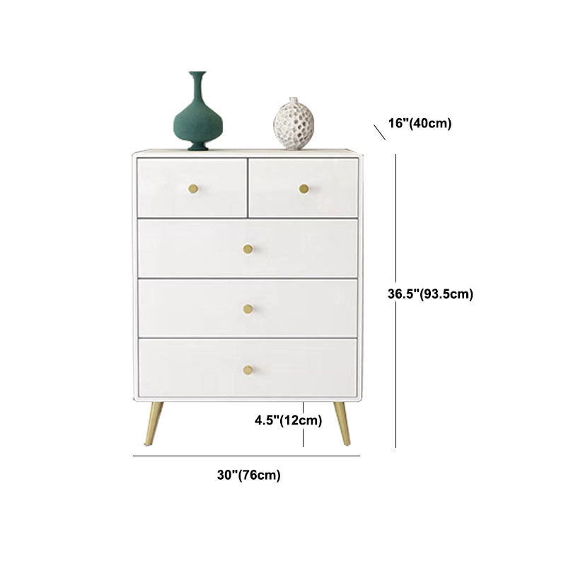 Glam White Storage Chest Dresser Solid Pine Storage Chest with Metal Feet